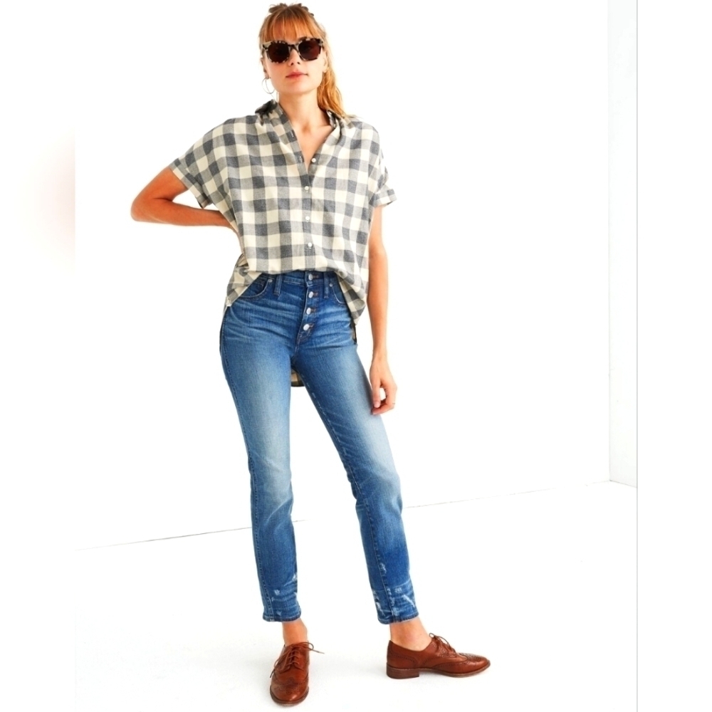 MADEWELL Slim Straight Distressed Button-front Denim Jeans